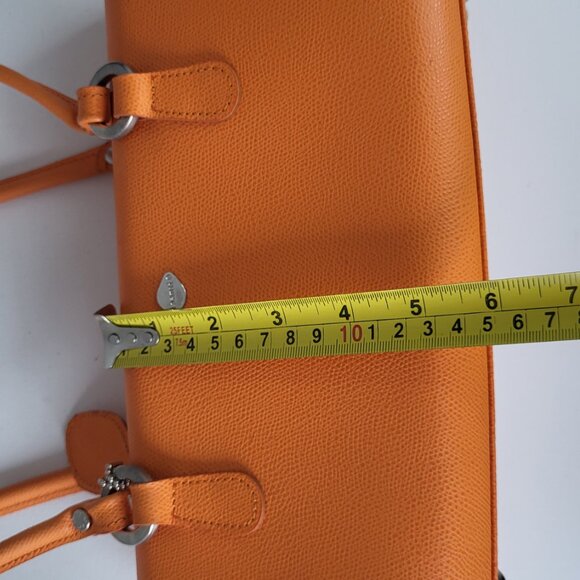 Italian Leather Orange Shoulder Bag - Structured Barrel Tote - Made in Italy - Picture 6 of 9